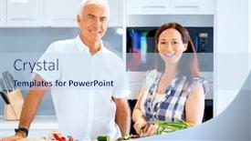  Presentation with cooking - Amazing presentation theme having mature-couple-cooking-at-home backdrop and a sky blue colored foreground