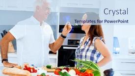  Presentation with cooking - Amazing slides having mature-couple-cooking-at-home backdrop and a sky blue colored foreground
