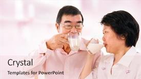  Presentation with soy milk - Amazing PPT layouts having mature couple drinking soy milk backdrop and a lemonade colored foreground