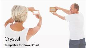  Presentation with picture frame - Presentation featuring mature couple hanging up picture background and a  colored foreground