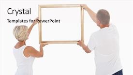 Presentation with picture frame - Presentation theme featuring mature couple hanging up picture background and a  colored foreground