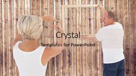  Presentation with picture frame - Presentation theme having mature couple hanging up picture frame against wooden planks background and a coral colored foreground