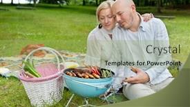  Presentation with barbecue - Slide deck having view of a deep crevasse on a glacier on mont blanc background and a light blue colored foreground