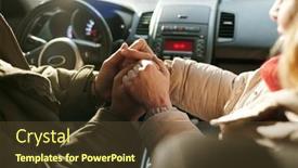  Presentation with car seat - Slide set having mature-couple-in-winterwear-sitting background and a tawny brown colored foreground