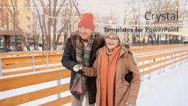  Presentation with ice rink - Audience pleasing slide deck consisting of mature-couple-learning-to-skate backdrop and a coral colored foreground