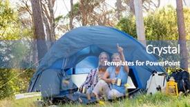  Presentation with camp - Audience pleasing PPT theme consisting of mature couple looking up on camp site backdrop and a teal colored foreground