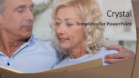  Presentation with photo album - Slides having mature couple looking at a photo album background and a coral colored foreground