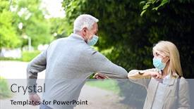  Presentation with meeting - Presentation design with mature-couple-meeting-and-greeting background and a light blue colored foreground