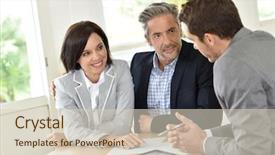  Presentation with realtor - Beautiful presentation theme featuring mature couple meeting with realtor backdrop and a soft green colored foreground