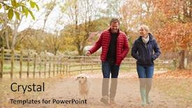  Presentation with walk - Colorful PPT theme enhanced with mature couple on autumn walk backdrop and a coral colored foreground