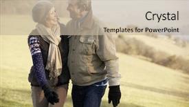  Presentation with winter walk by stream - Colorful slide set enhanced with mature couple on country walk backdrop and a mint green colored foreground