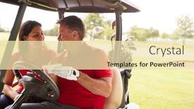  Presentation with golf course - Colorful PPT theme enhanced with mature-couple-playing-golf-marking backdrop and a soft green colored foreground