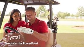  Presentation with golf course - Presentation having mature-couple-playing-golf-marking background and a red colored foreground