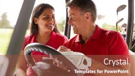  Presentation with golf course - Cool new presentation with mature-couple-playing-golf-marking backdrop and a tawny brown colored foreground