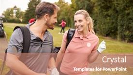  Presentation with golf - Slides having mature-couple-playing-round background and a coral colored foreground