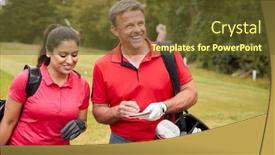  Presentation with golf - Cool new slides with mature-couple-playing-round backdrop and a tawny brown colored foreground