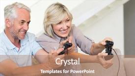  Presentation with video game xbox - PPT theme enhanced with mature couple playing video game background and a coral colored foreground