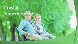  Presentation with lens - Colorful slide set enhanced with mature couple posing in park seated on bench shot with tilt and shift lens backdrop and a shamrock green colored foreground