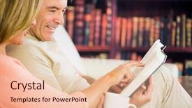  Presentation with reading and math - PPT theme having mature couple reading a book background and a lemonade colored foreground