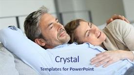  Presentation with peaceful - Presentation design having mature couple relaxing in sofa peaceful scene background and a sky blue colored foreground