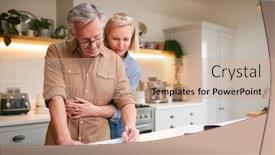  Presentation with couple - Colorful presentation design enhanced with mature-couple-reviewing-and-signing backdrop and a coral colored foreground