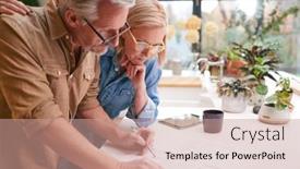  Presentation with paperwork - Presentation theme consisting of mature-couple-reviewing-and-signing background and a coral colored foreground