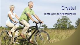  Presentation with riding jetski - Presentation design consisting of mature couple riding tandem background and a sky blue colored foreground