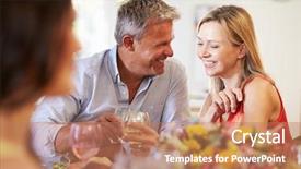  Presentation with dinner party - Audience pleasing slides consisting of mature couple sitting around table backdrop and a coral colored foreground
