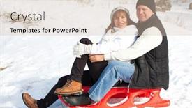  Presentation with seniors - Slide set featuring mature couple sledding seniors couple on sled in winter park background and a soft green colored foreground
