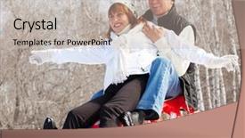  Presentation with seniors - Colorful slide deck enhanced with mature couple sledding seniors couple on sled in winter park backdrop and a mint green colored foreground