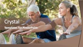  Presentation with stretching - Cool new theme with mature couple stretching at park backdrop and a coral colored foreground