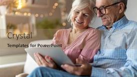  Presentation with relaxing - Amazing slide set having mature-couple-using-a-laptop backdrop and a coral colored foreground