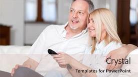  Presentation with television watching - PPT layouts consisting of mature couple watching television background and a soft green colored foreground