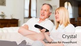  Presentation with television watching - Beautiful slides featuring mature couple watching television backdrop and a lemonade colored foreground