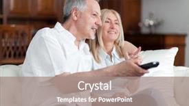  Presentation with television watching - Colorful theme enhanced with mature couple watching television backdrop and a gray colored foreground