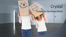  Presentation with heads - Theme with mature couple wearing boxes over their heads against white modern room background and a light gray colored foreground
