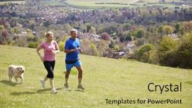  Presentation with wedding anniversary golden - Theme featuring mature couple with golden retriever background and a yellow colored foreground