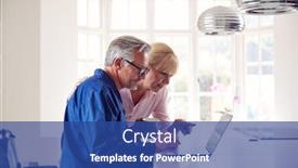  Presentation with wheelchair - Beautiful slide deck featuring mature-couple-with-man backdrop and a ocean colored foreground