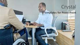  Presentation with director - Slide set featuring mature-director-of-broker-corporation background and a light gray colored foreground