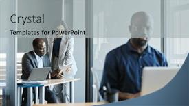  Presentation with director - PPT layouts with mature-director-of-corporation-pointing background and a light gray colored foreground