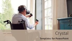  Presentation with wheelchair - Beautiful presentation design featuring mature-disabled-man-in-wheelchair backdrop and a coral colored foreground