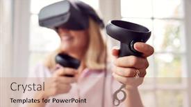  Presentation with gaming - Colorful presentation theme enhanced with mature-disabled-woman-in-wheelchair backdrop and a coral colored foreground