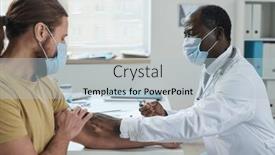  Presentation with lab coat - PPT layouts featuring mature-docotr-in-lab-coat background and a light blue colored foreground