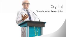  Presentation with conference - Slide set consisting of mature-doctor-giving-a-speech background and a white colored foreground