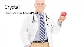  Presentation with apple - PPT theme featuring mature doctor holding a ripe apple isolated on white background background and a white colored foreground