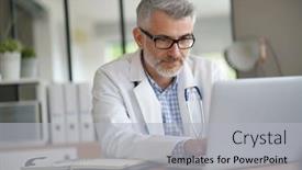  Presentation with doctor office - Presentation featuring mature-doctor-in-office-working background and a light gray colored foreground