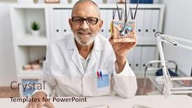  Presentation with skin doctor - PPT theme enhanced with mature-doctor-man-holding-model background and a soft green colored foreground