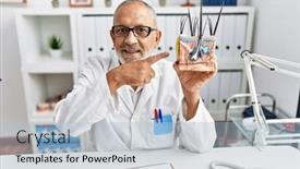  Presentation with skin doctor - Slide set enhanced with mature-doctor-man-holding-model background and a light blue colored foreground