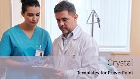  Presentation with patients - Presentation theme with mature-doctor-using-digital-tablet background and a light gray colored foreground