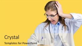  Presentation with late - Theme having mature doctor woman wearing medical background and a  colored foreground